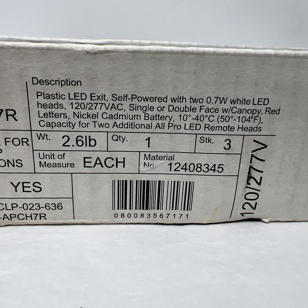 Cooper Lighting APCH7R Self Powered Combination LED Exit Sign All-Pro Plastic