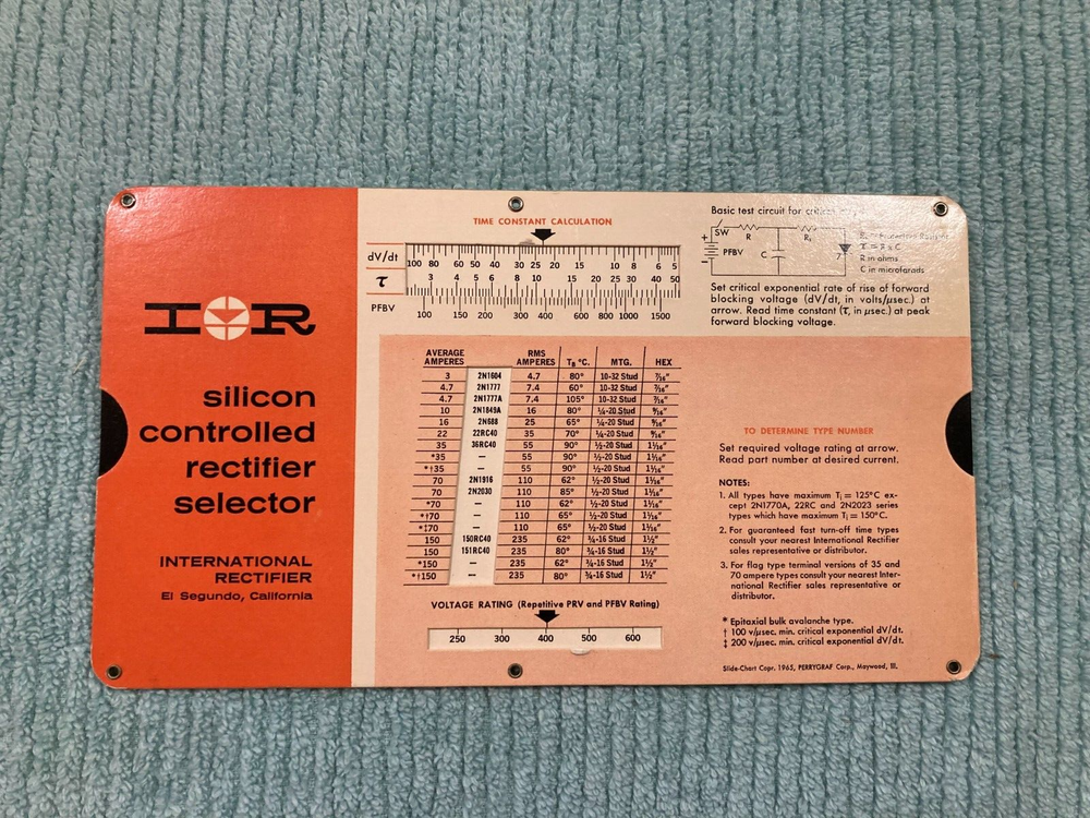 Vintage: International Rectifier Silicon Controlled Rectifier Selector 1965