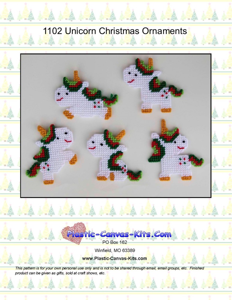 Unicorn Christmas Ornaments-Plastic Canvas Pattern or Kit