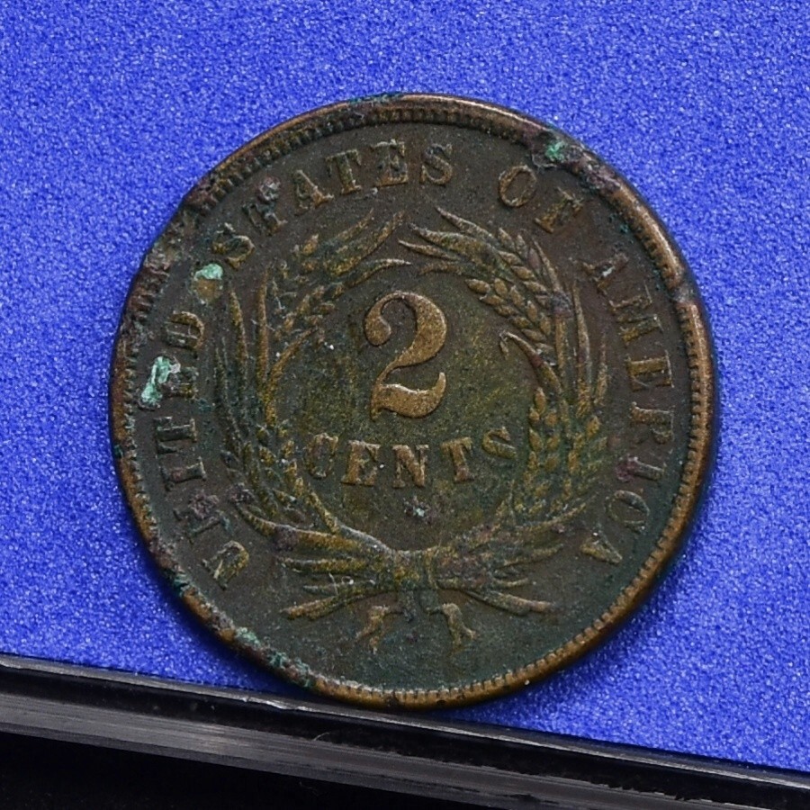 1865 Two Cent Piece - Fine Dtls, Verdigris (#58200-L)