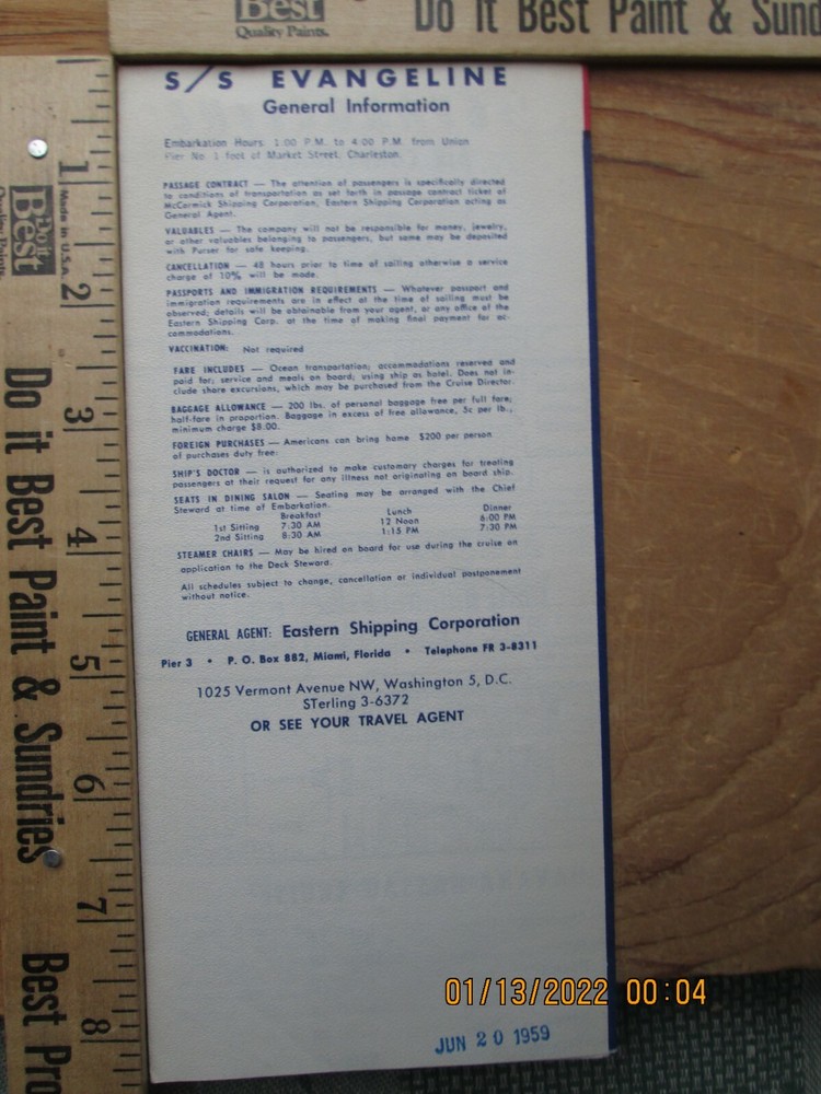 ss evangeline cruise brochure 1959 deckplans