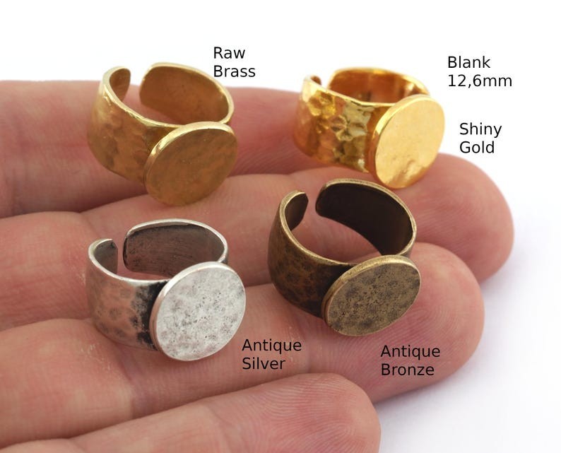 Hammered Ring Blank bezel setting Adjustable Raw brass,Silver,Gold,Bronze 5600