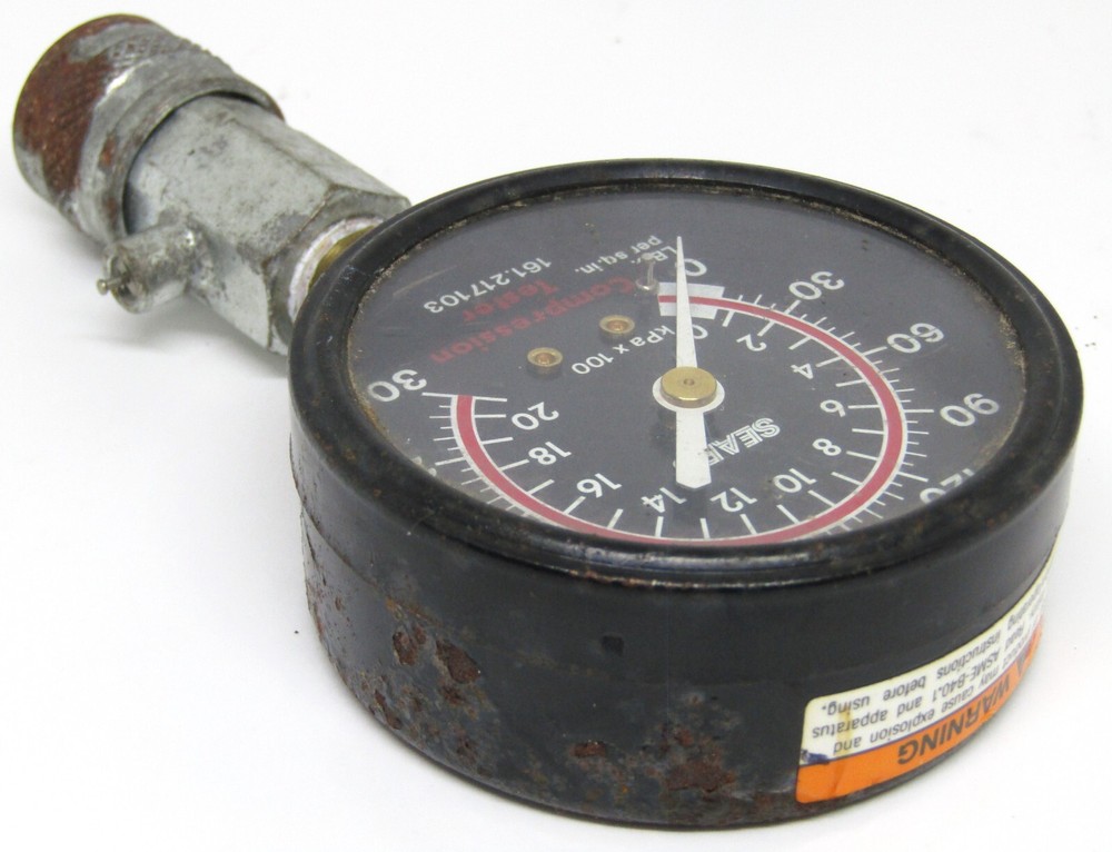 Vintage Sears and Roebuck Compression Tester Gauge with Quick Coupler.