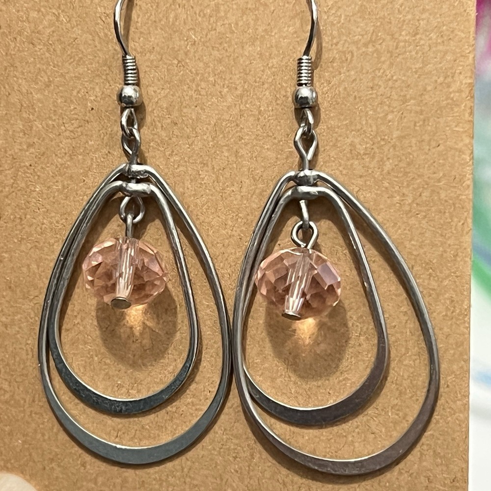 Pink Morganite Multi-loop Drop Dangle Metal Earrings