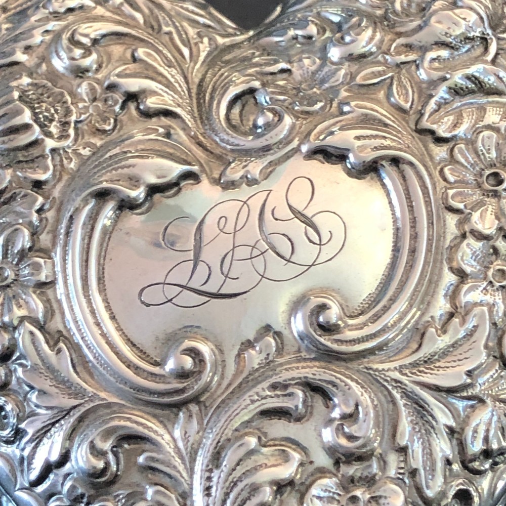Antique Gorham Cluny Pattern Sterling Silver Heart Shape Hinged Box, 101 Grams.