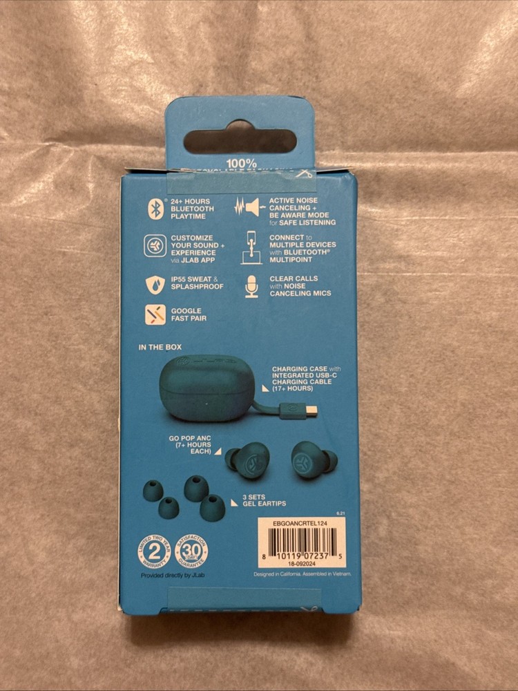 JLab Go Pop ANC True Wireless Bluetooth Earbuds - Transparent/Clear Teal