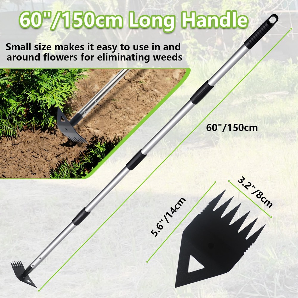 Weed Puller Tool with Long Handle, Hoe Garden Tool Weeding Rake Combo for Upr...
