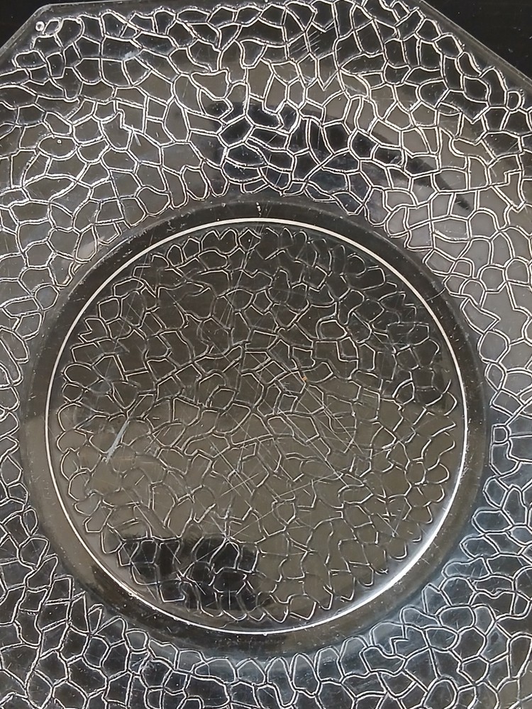 2 Octagonal Shaped 1930's Smith Crackle Clear Glass Plates 8.2"