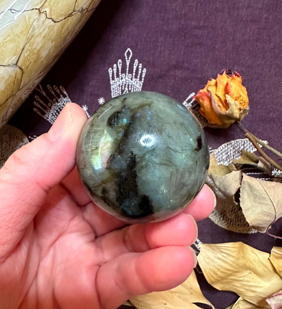 Labradorite Sphere, All Natural, Pagan, Witchcraft, Occult, Altar Tools