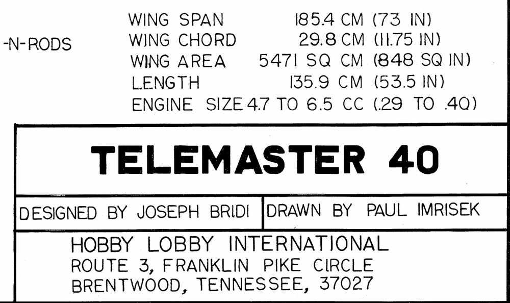 Telemaster 40 RC 73 inch Trainer Airplane Printed Plans