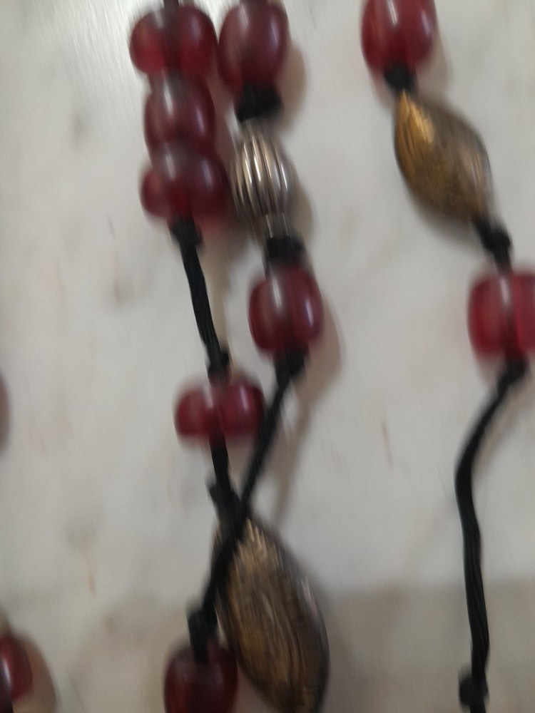 Vtg HINO Another History String Plastic & Brass Beads Knotted Clasp