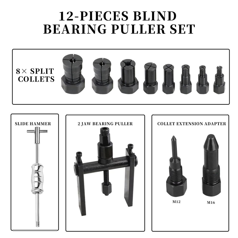 12pcs Blind Hole Bearing Puller Set Internal Bearing Extractor Puller Kit Mot...