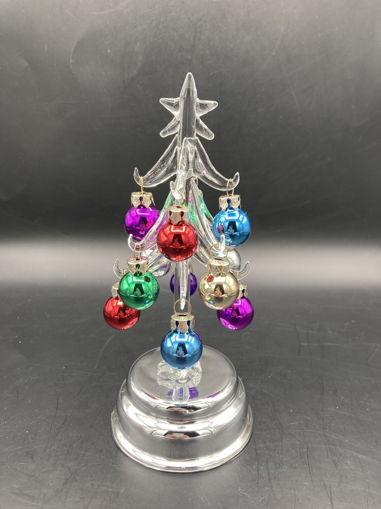 Glass Tree Christmas Tree with Ornaments Light Up LED 2 Settings