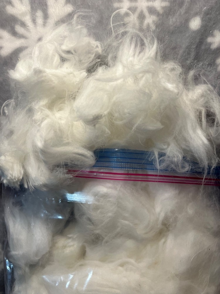 English Angora Rabbit Wool, White colored, very soft in texture 3 oz.