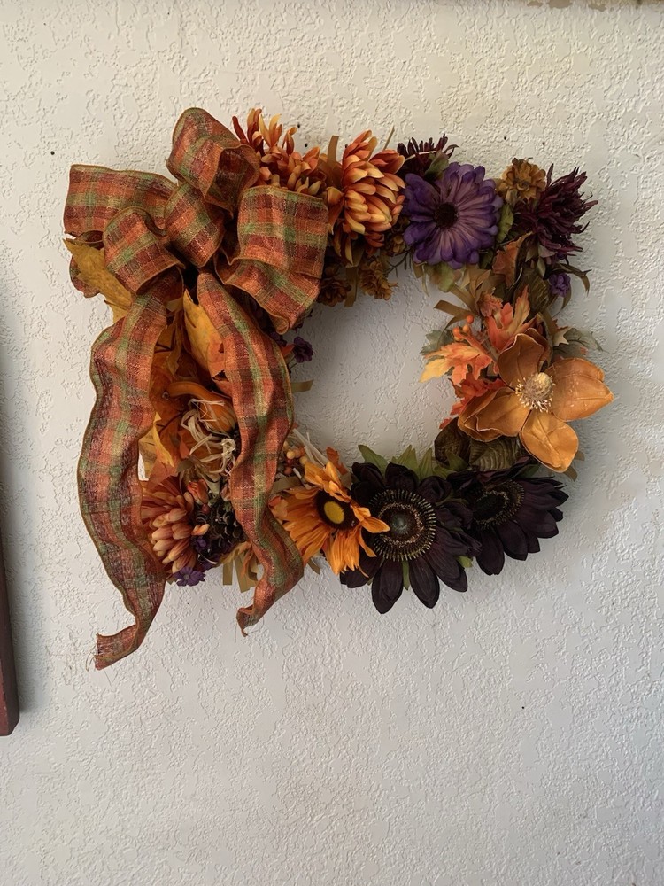EUC Large Handmade Square Fall Floral Wreath