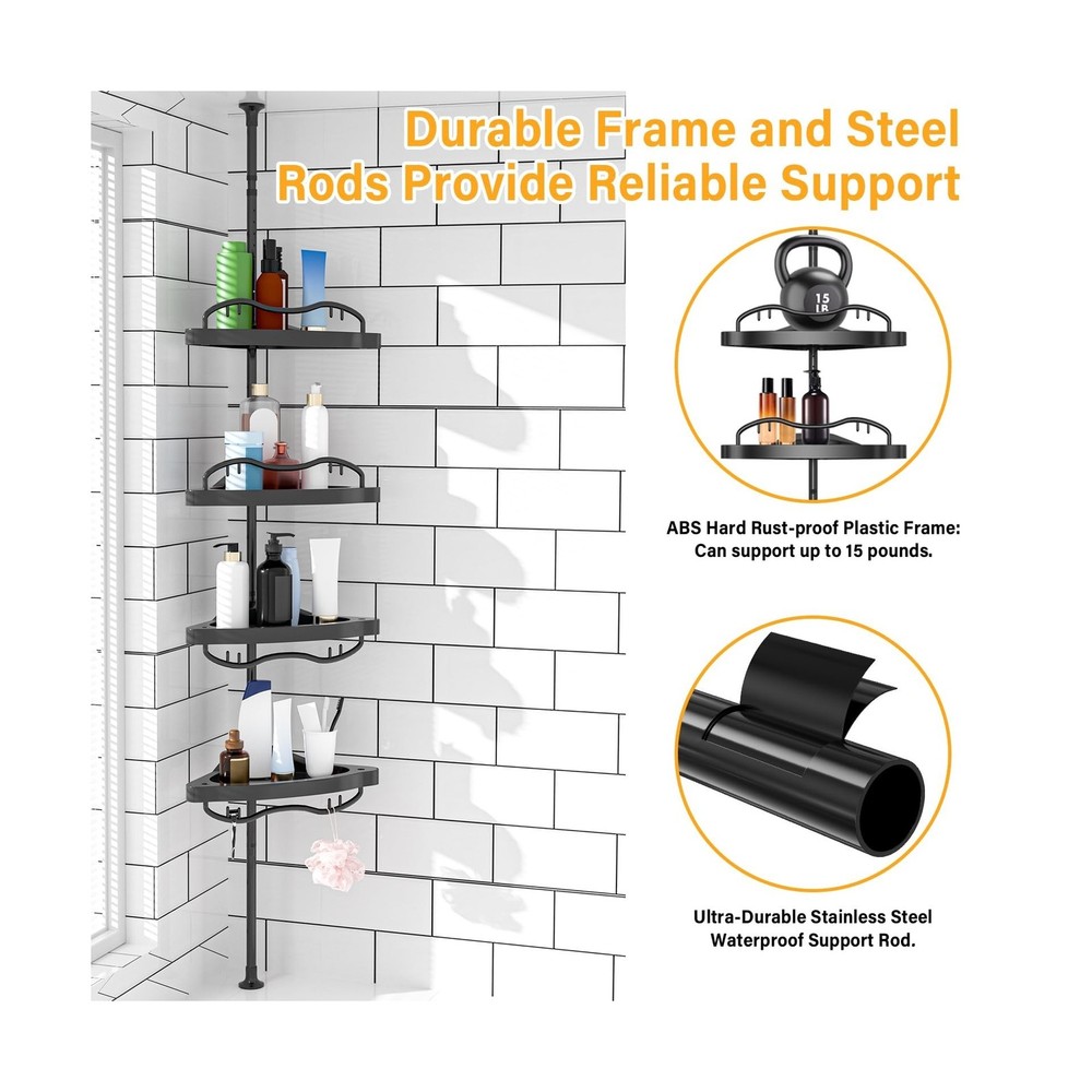 Black Corner Shower Caddy Tension Pole - Heavy Duty Rustproof Stain... Fast Ship