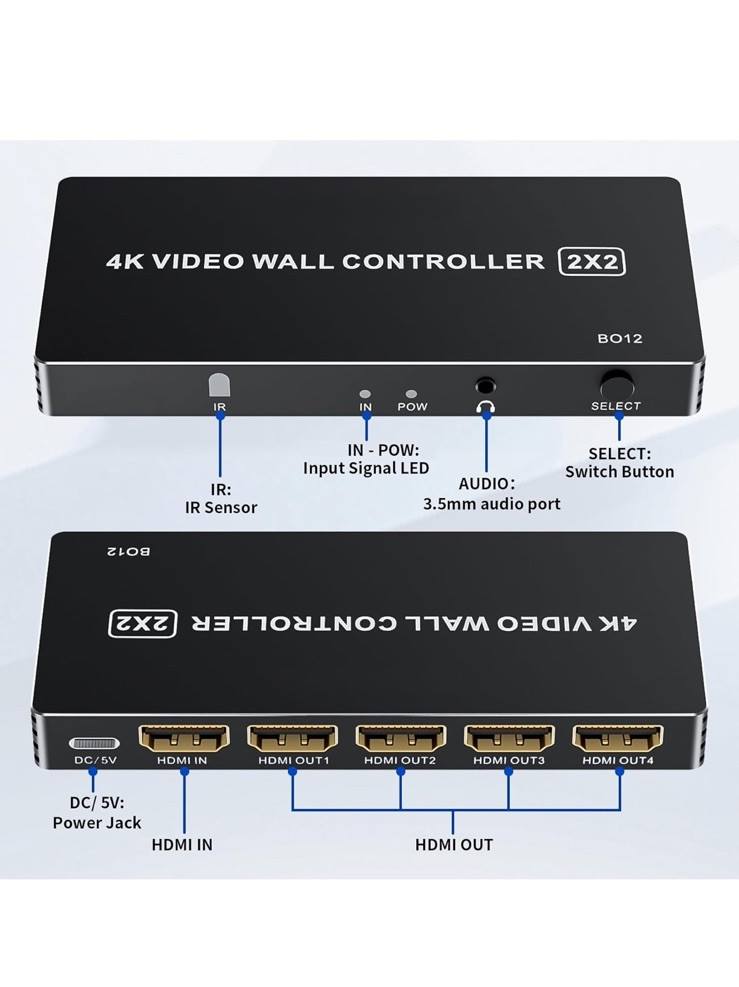 4k VIDEO TV WALL CONTROLLER 2*2 HDMI inputs HDMI Output processor with remote