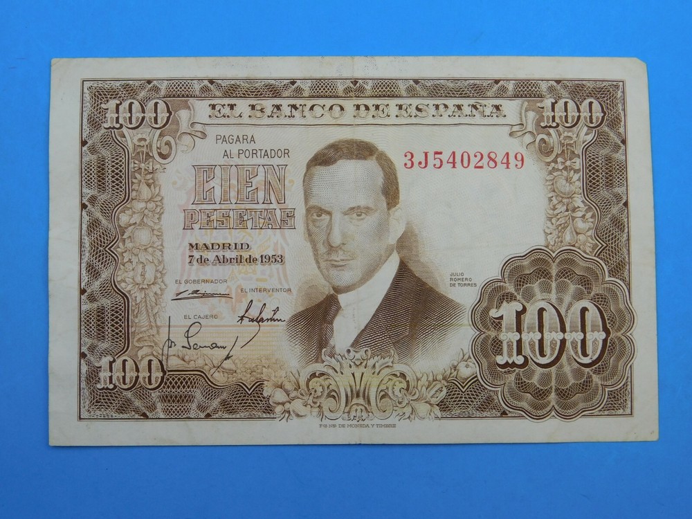 1953 Spain 100 Peseta Currency Note