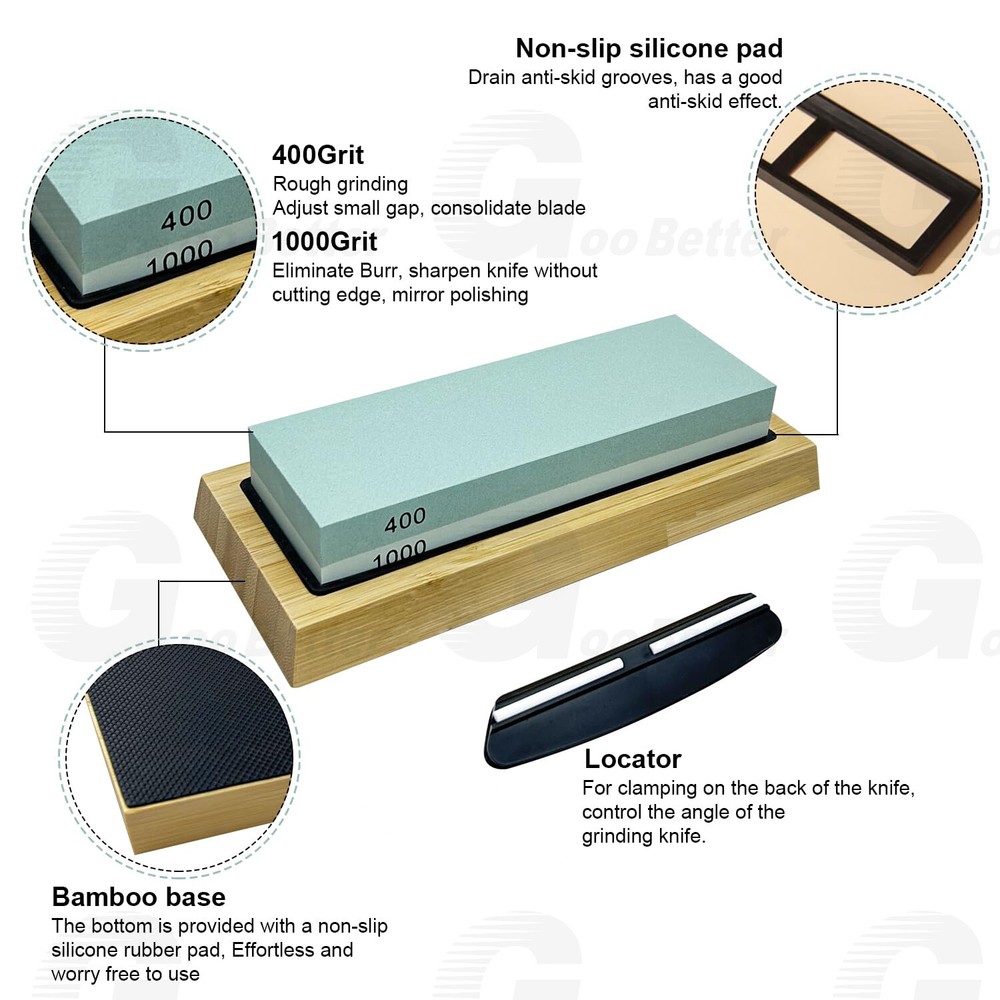 Knife Sharpening Stone Includes 2 Side Grit 400/1000 Whetstone for Kitchen Knive