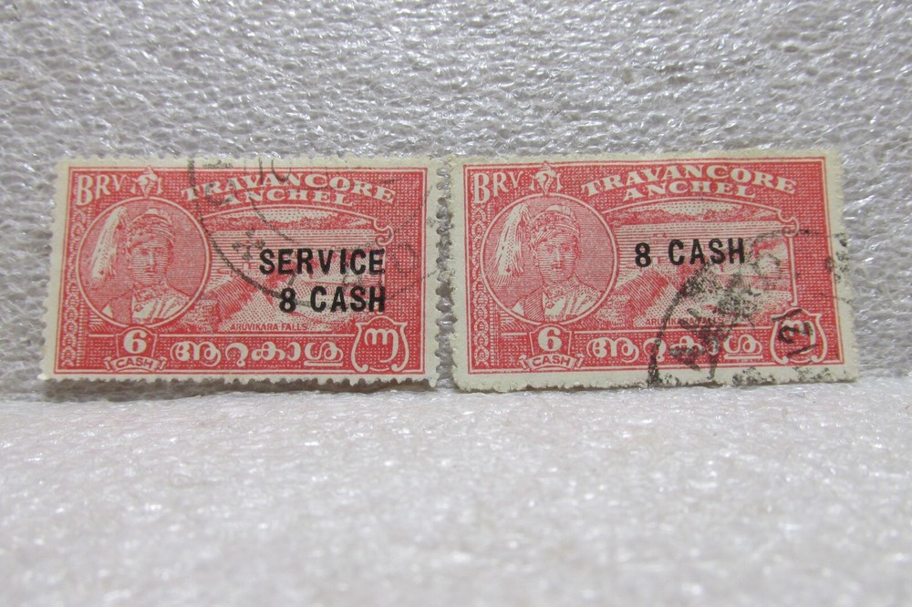 1945 TRAVANCORE CANCELLED 2 DIFFERENT SCOTT #O59