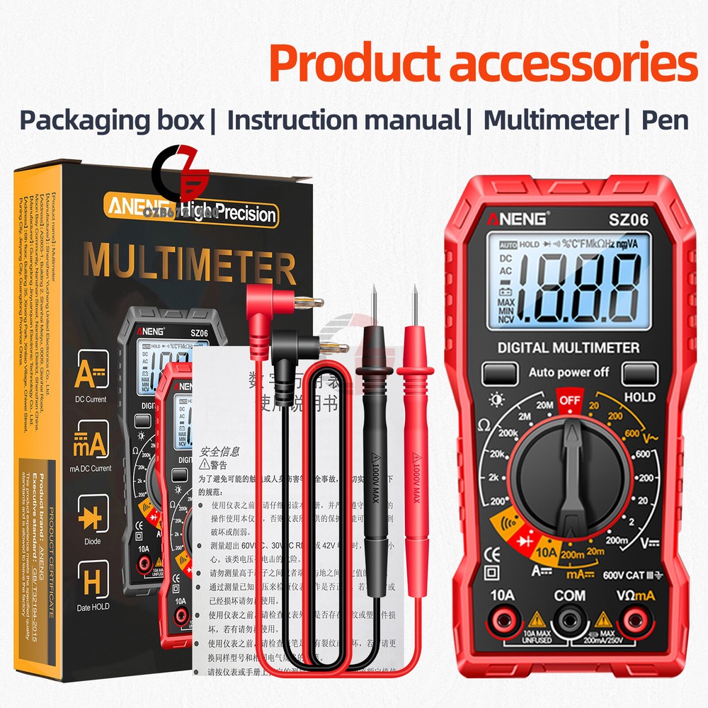 Digital Multimeter Voltmeter 2000 Count AC/DC Ammeter Voltmeter Volt Meter LCD