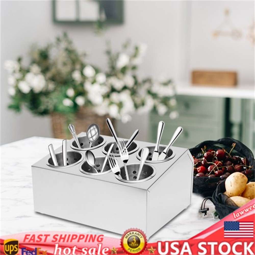 6-Hole Stainless Flatware Storage Case Spoon Cylinder Holder Knife Container