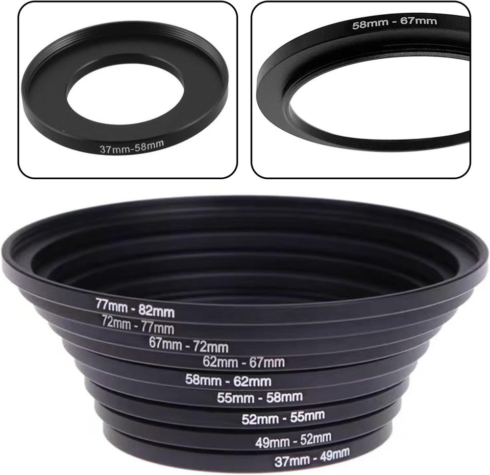 18Pcs Filter Ring Adapter Set, 37-82Mm (Includes 9Pcs Step up Ring Set + 9Pcs St