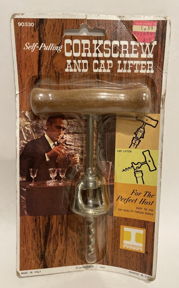Vintage Irvinware Self-Pulling Corkscrew And Cap Lifter 1968 New Damaged Package