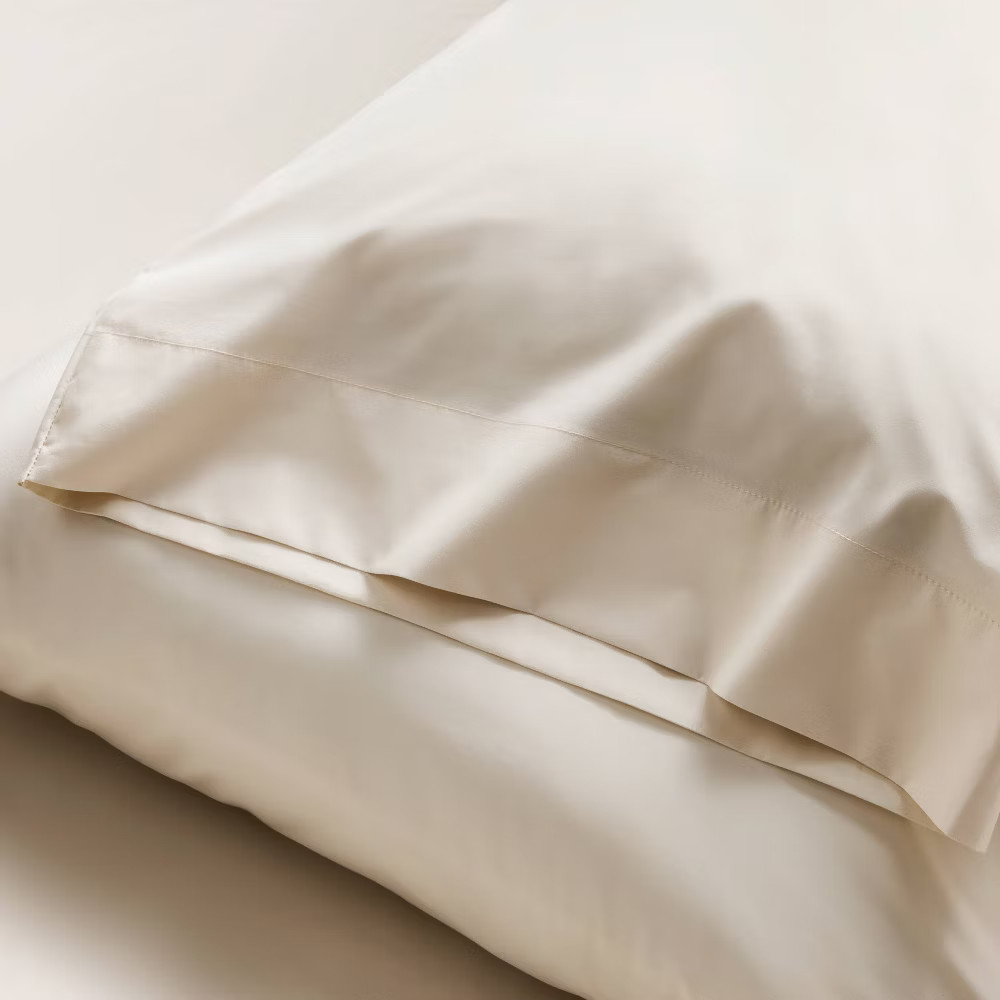 King 400 Thread Count Percale Pillowcases Natural - Casaluna