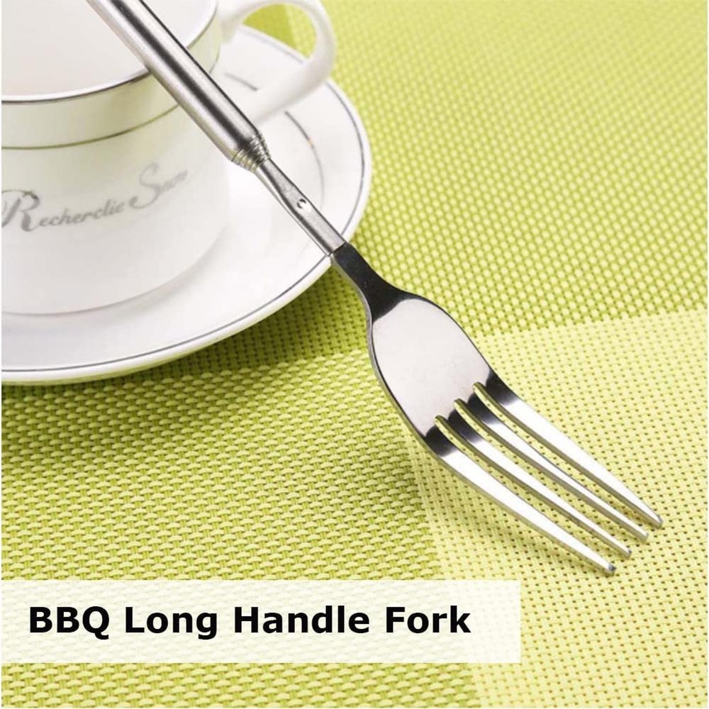 Extendable Fork Stainless Steel Long Handle Telescopic Fork For BBQ Dinner