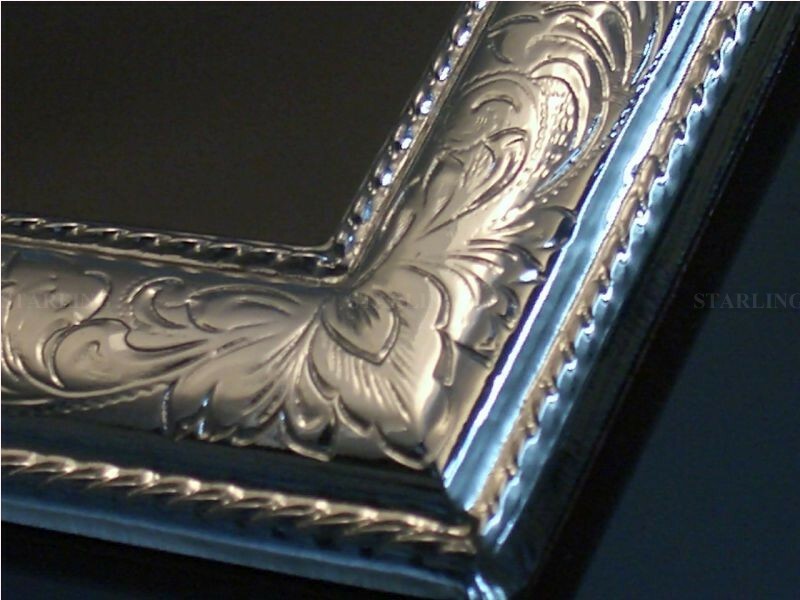 Elegant Square Photo Frame Viennese Engraving Solid 925 Sterling Silver-V2