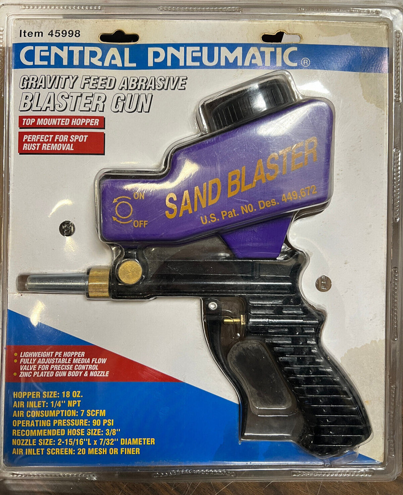 CENTRAL PNEUMATIC SAND BLASTER 45998 GRAVITY FEED ABRASIVE BLASTER TOOL (A2)