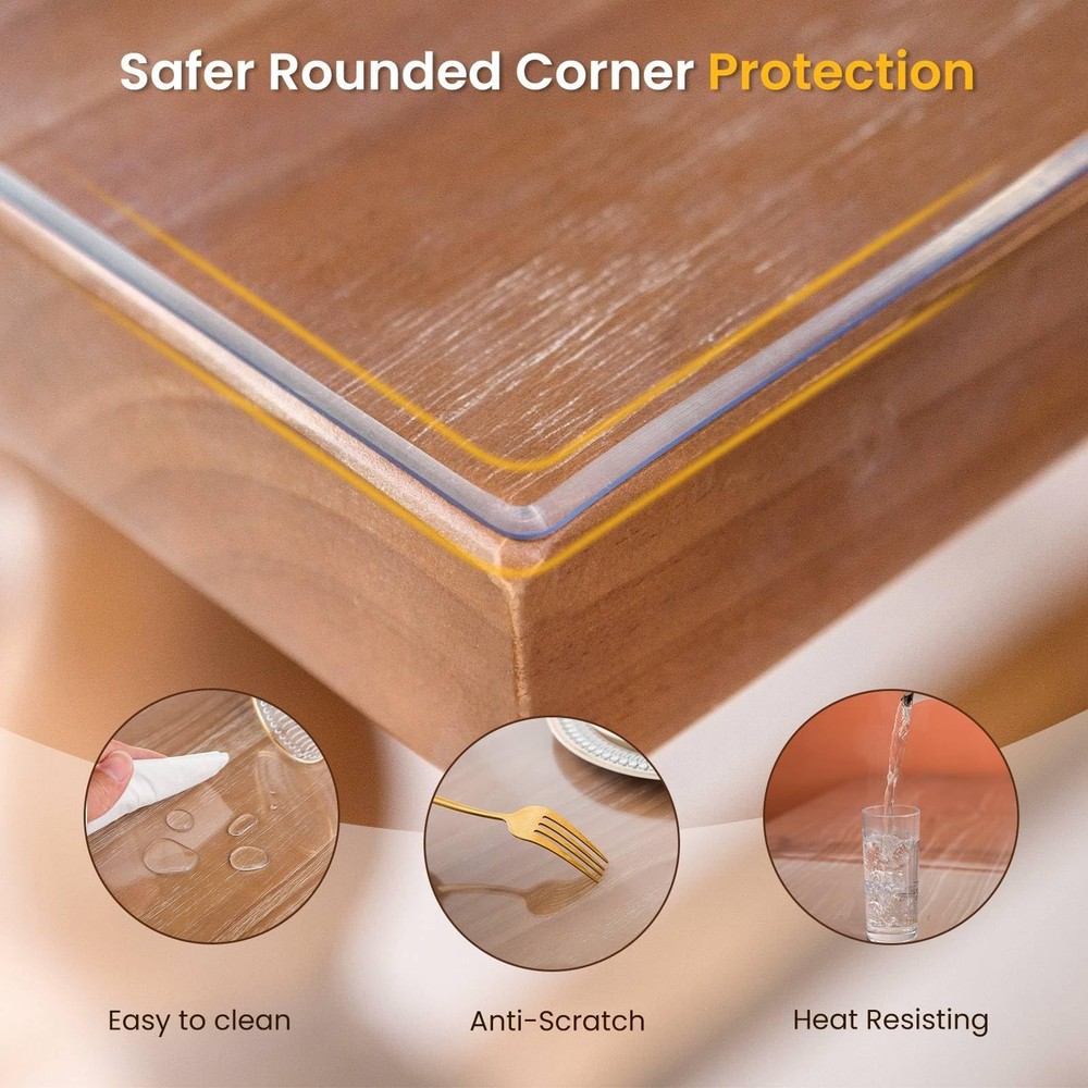 Clear Table Cover Protector, 40x40 Inch, 2mm Thick, Scratch & Heat Resistant,...