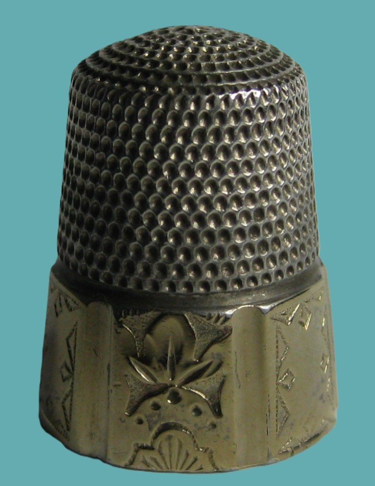 Antique Thimble Size 10 - Simons Bros - Sterling Silver Octagonal Etched Panels