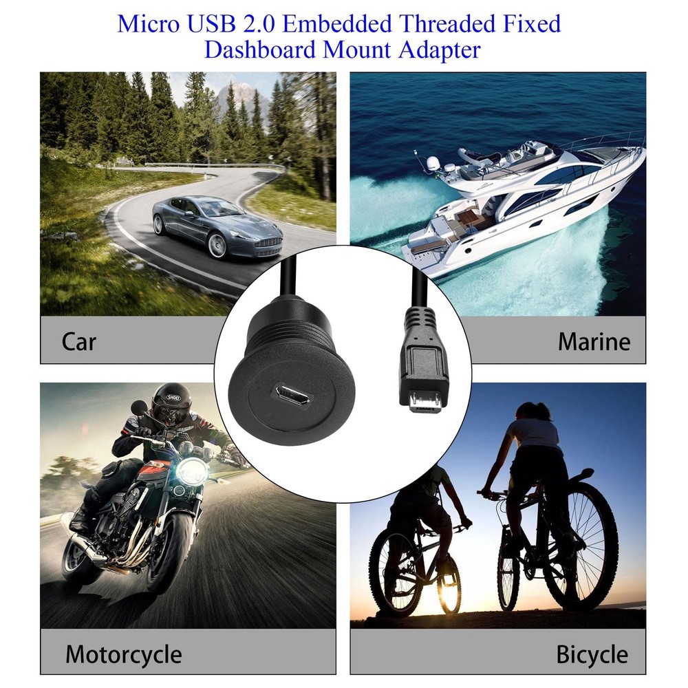 Micro USB Threaded Fixed Mount Charging Short Cable Adapter Micro USB Male to...