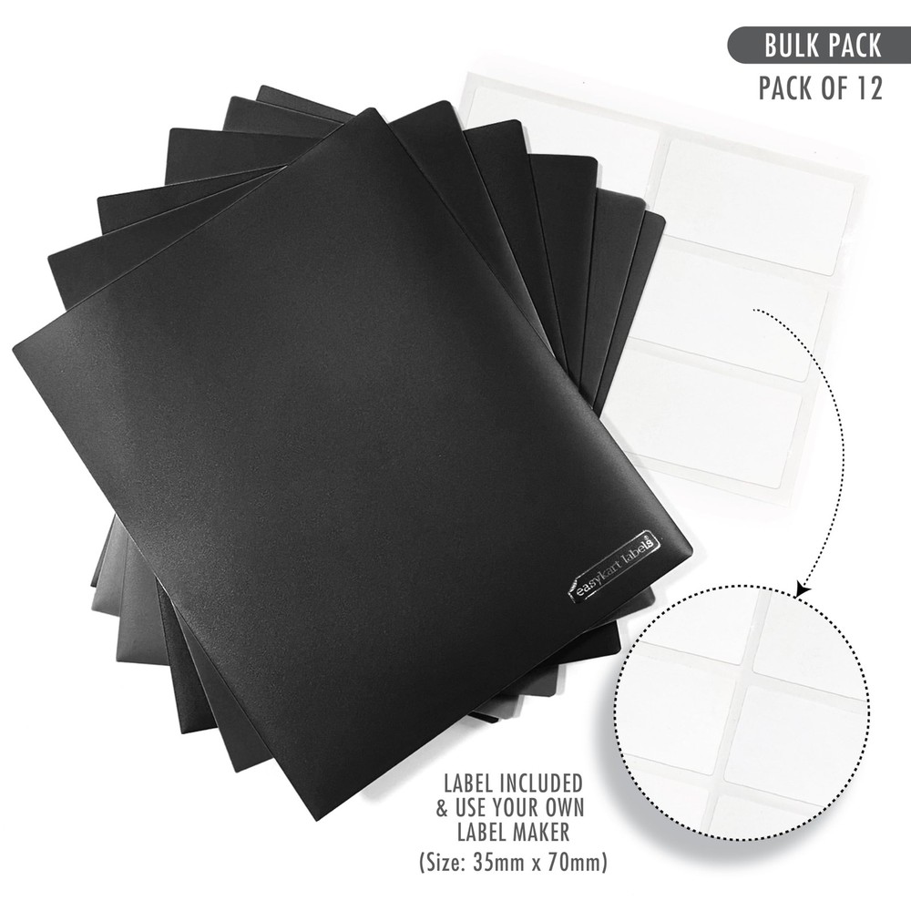 Easykart Plastic Folders with Pockets - (Black, 12 Pack), 2 Pocket Poly Folde...