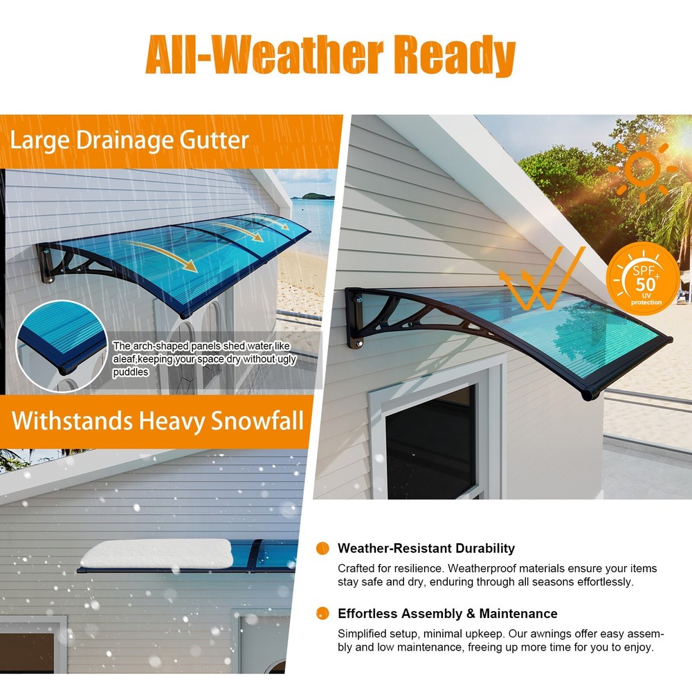Window Door Awning Canopy Rain Cover Polycarbonate Blue Panel 40"x40"