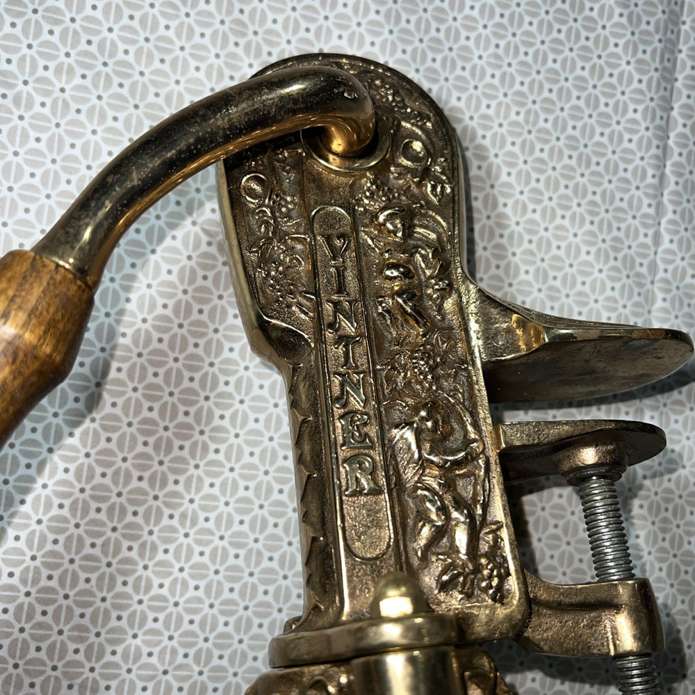 Vintner Brass Table Mount Corkscrew Cherub Design Flawless Condition VINTAGE
