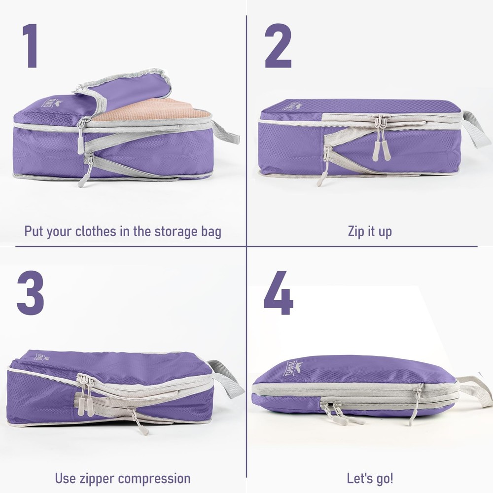 4 Set Compression Packing Cubes, Suitcase Organizer, Lightweight Travel Essen...
