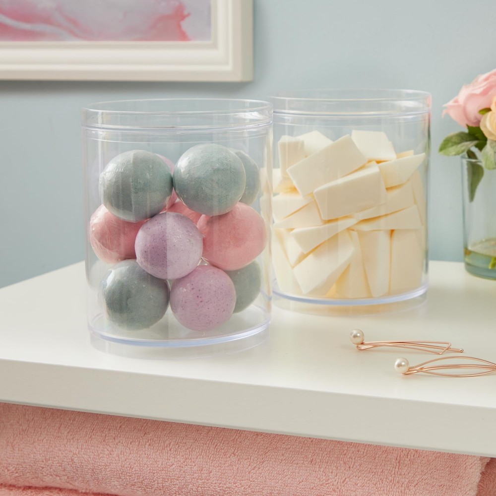 STORi Bella Tall Scrunchie Holder | Stackable Clear Plastic Container Set of ...