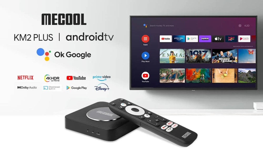 Remote Control For MECOOL/ONN Android TV Box Google Assistant BLACK