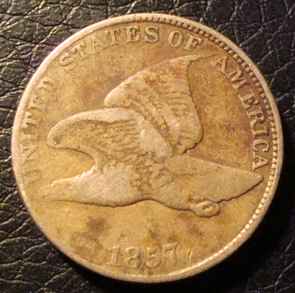 1857 flying eagle cent Re Punched Date 18/18 S-20