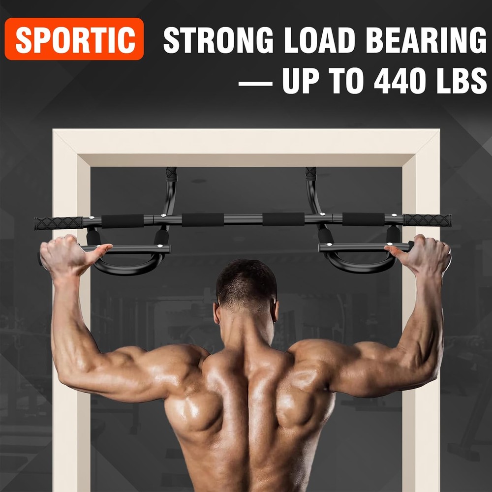 Multi Grip Pull Up Bar for Strength Training - Door Frame Wide Pull-up Black
