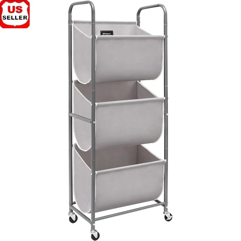 Space Saving Laundry Sorter 120L Capacity Multi Compartment Hamper W/ Wheels New