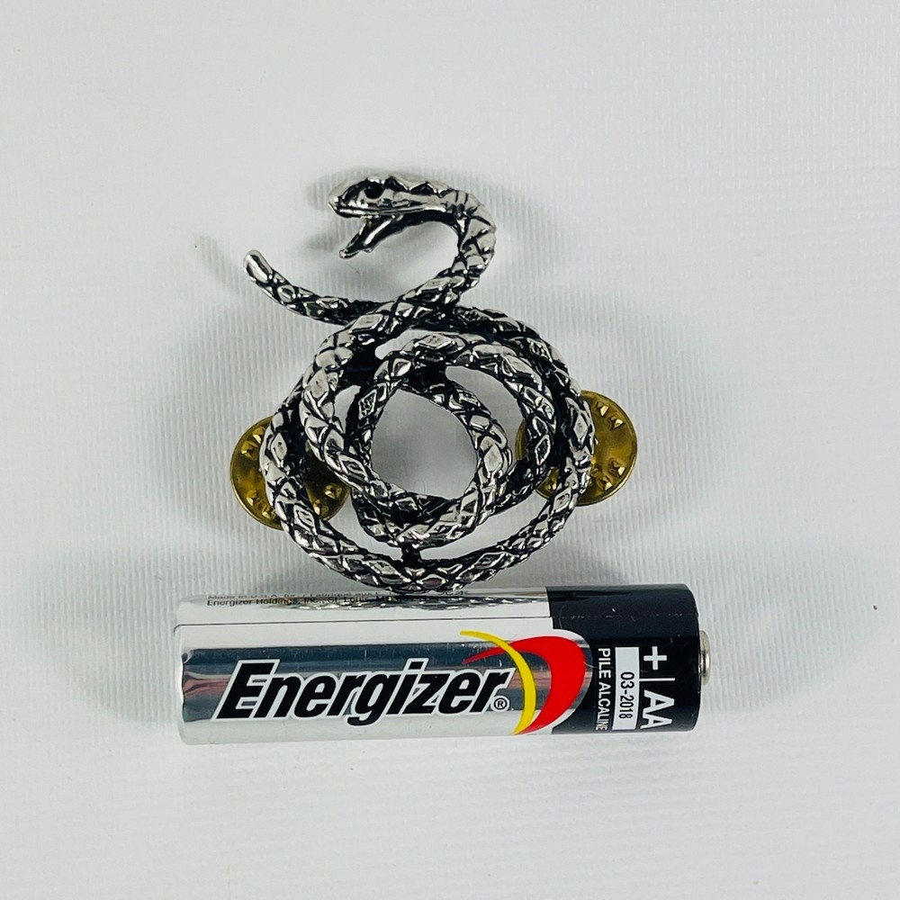 Snake Lapel Pin 1 1/4” Silver Tone