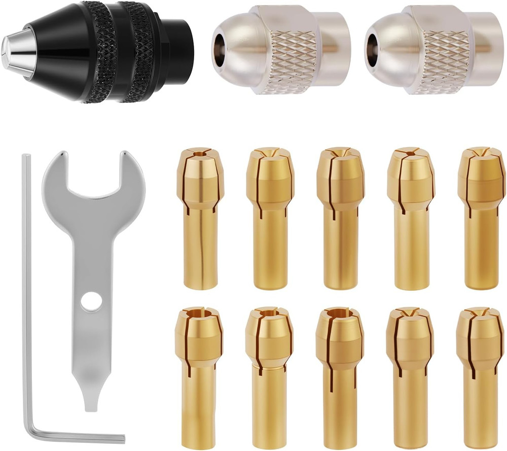 15PCS Drill Chuck Collet Set 0.02In - 0.13In Keyless Quick Replacement Kit Compa