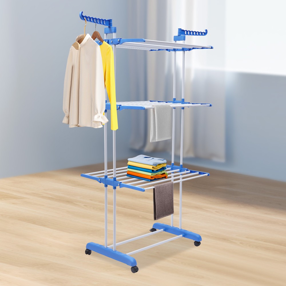 Heavy Duty Laundry Clothes Drying Rack Foldable Garment Rolling Dryer Hanger