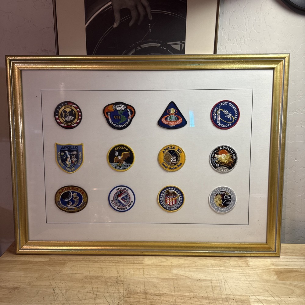 Framed 30”/20” Apollo mission patches quantity 12