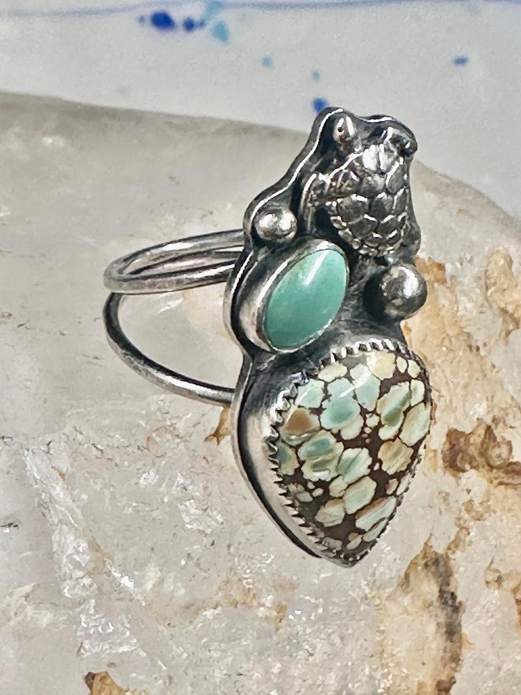 Honu Turtle ring spiderweb turquoise size 7 sterling silver women