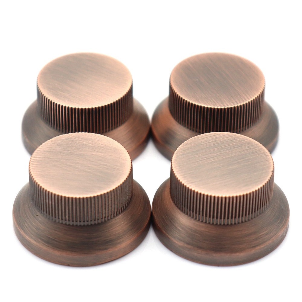 4Pcs Metal Red Copper Hat Flat Top Bass Knobs Guitar Knobs Push-in Control Knobs